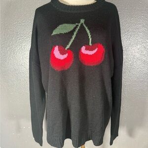Stylish Black Sweater with Cherry Design